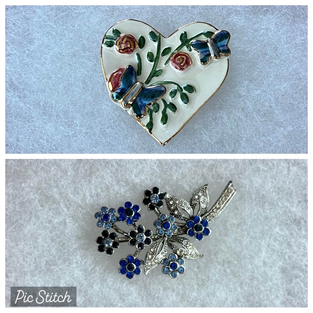 Vintage Heart and Floral Motif Brooch Set